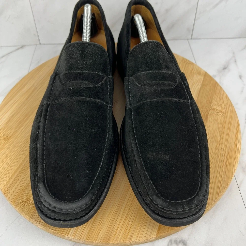 Magnanni Mens Size 11.5 M Black Suede Slip On Penny Loafers Dress Shoes 17279